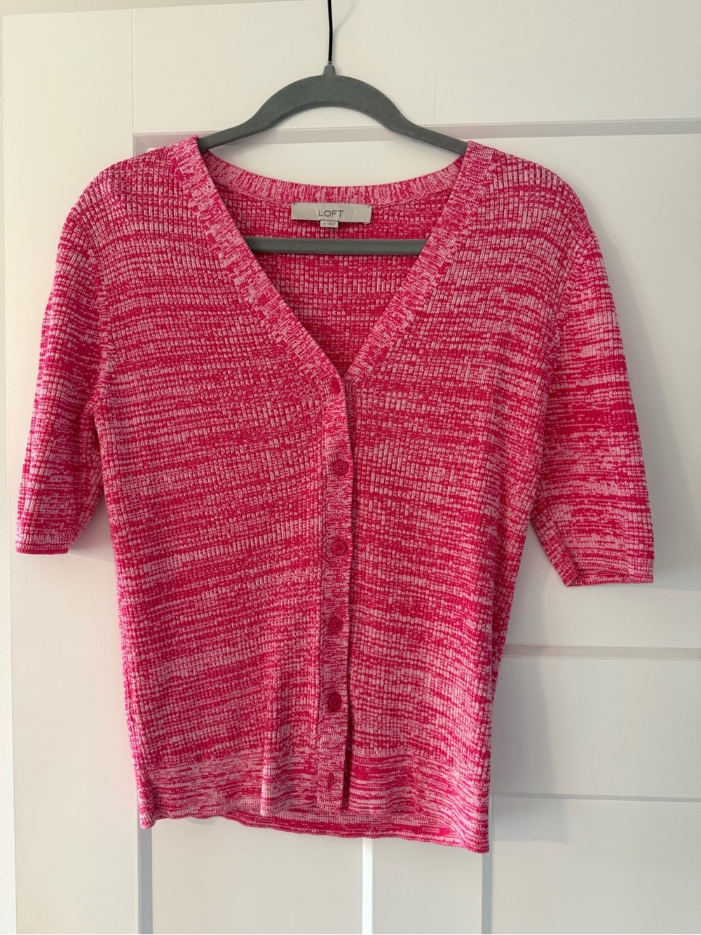 LOFT Pink Marled V-Neck Button Cardigan